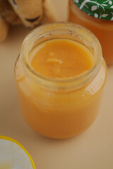 baby food in a glass jar on a table 