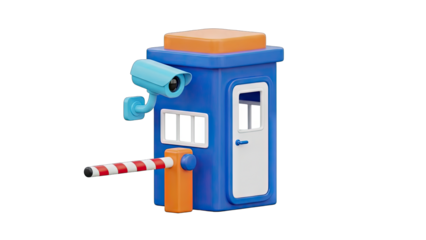 Cartoon Security Booth with Camera and Barrier - Protection Concept