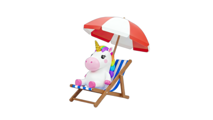 Unicorn Relaxing on Beach Chair Under Umbrella