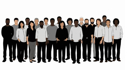 Diverse group of people standing together in a line.