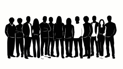 Diverse Group of People Standing Together in Silhouette.