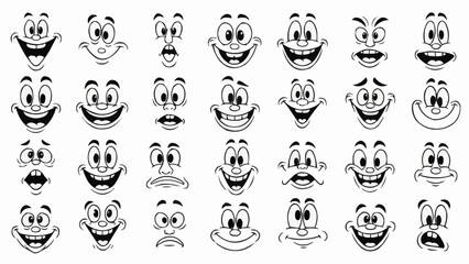 Collection of Cartoon Faces Expressing Various Emotions and Expressions.