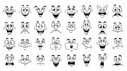 Naklejka premium Collection of cartoon faces with diverse emotions and expressions.