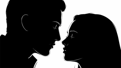 Silhouette of a couple looking intently at each other.