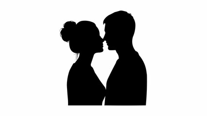 Silhouette of a couple about to kiss.