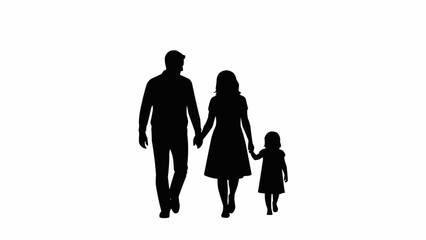 Silhouette of a family walking together holding hands.