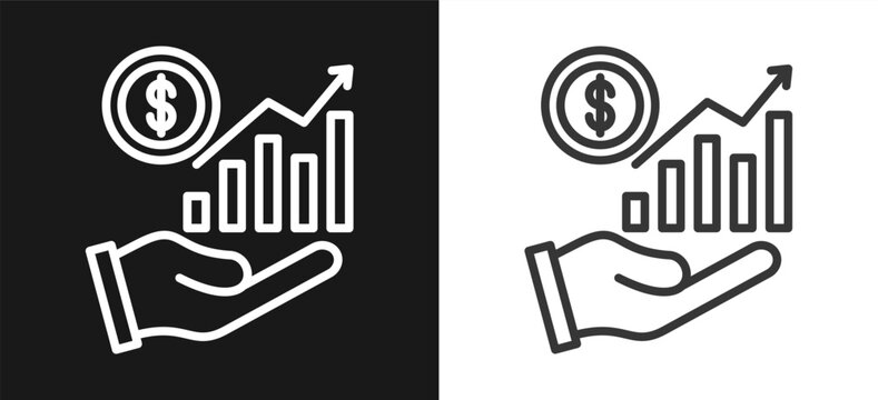 Profit Outline Style Icon. On Black And White Background Version