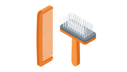 Orange Comb and Pet Grooming Brush Vector Icon
