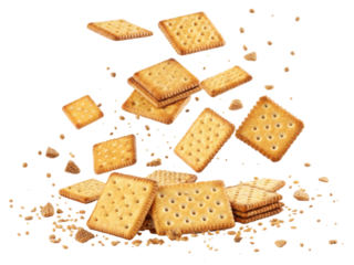 Cracker biscuit cookie snack falling flying crispy crunchy golden cracker biscuit cookie snack falling flying crispy crunchy golden crumbs