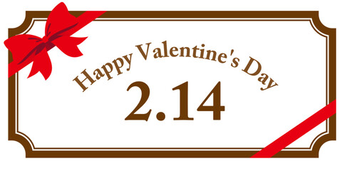 赤いリボンと茶色のフレームに「Happy Valentine's Day」の文字。