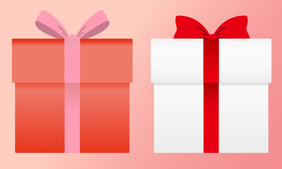 ギフトボックスのイラスト素材。白い箱と赤い箱。