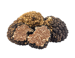 Exquisite black truffles gourmet mushrooms with detailed texture and sliced display