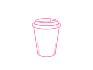 Simple line icon of takeaway coffee cup with lid pink