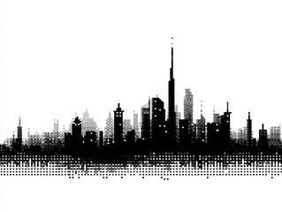 Abstract illustration of a city skyline silhouette in monochrome.