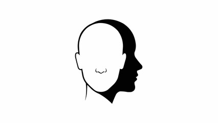 Split Personality Concept Illustration of a Human Head with Two Sides.