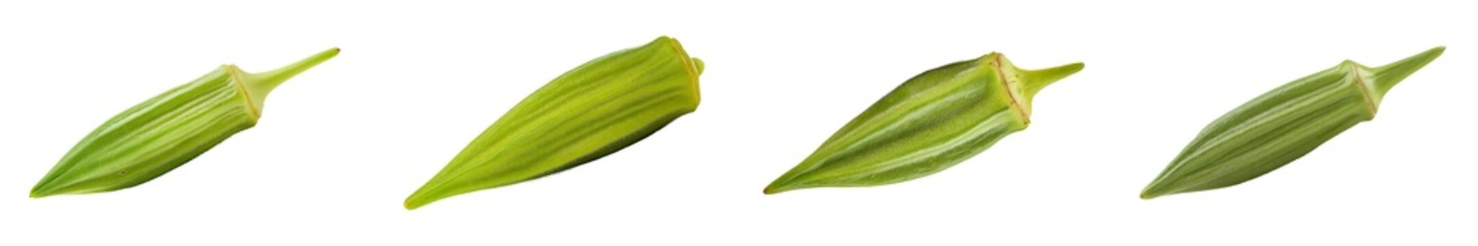 Set of okra pods, isolated on transparent background