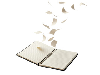 Notebook spiral page paper flying blank open isolated stationery concept Notebook spiral page paper flying blank open isolated stationery concept
