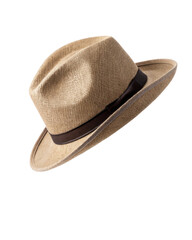 Straw hat fedora brown band summer accessory classic style fashion isolated beige casual elegant design straw hat fedora