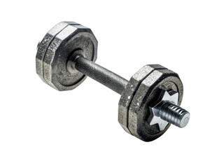 Fototapeta premium Single dumbbell metal weight gym equipment fitness gear workout tool isolated object strength training exercise concept chrome handle textured grip