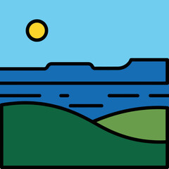 Obraz premium Simple Illustration of Sun and Landscape.