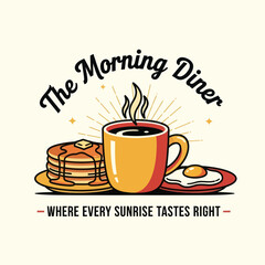 Breakfast illustration with coffee and pancakes.