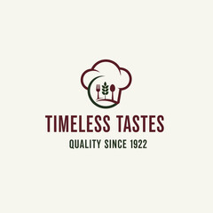 Timeless Tastes Chef Hat Logo Design.