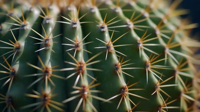 Close up of a Cactus Surface Showing Fine Yellow Spines and Intricate Geometric Pattern