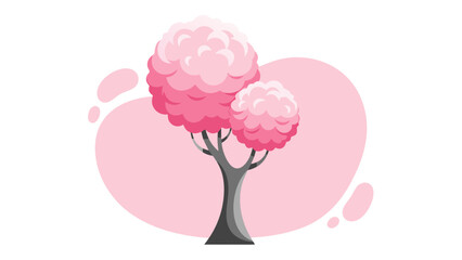 Pink Fluffy Tree Illustration - Cute Cartoon Nature Art © Genta