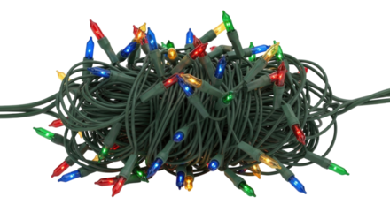 Tangled christmas lights cluster transparent background cutout png