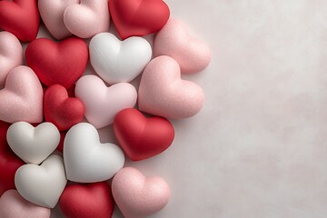 Fototapeta premium Colorful Hearts in Various Sizes and Shades on a Soft Neutral Background for Celebrations