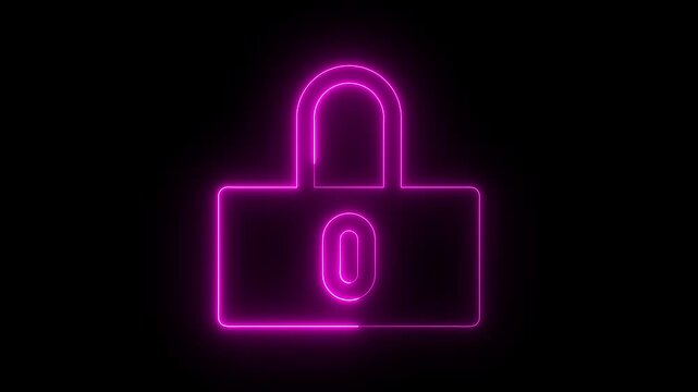 glowing neon 0 lock animation icon security privacy password protection safety animated on black background. privacy, protection, safe, safety, security, set, 