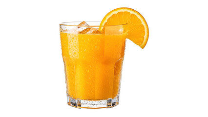A refreshing glass of orange juice with ice and a slice isolated on transparent background