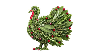 Green turkey figurine with red berries isolated on transparent background