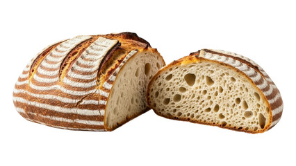A sliced loaf of bread with a golden crust and soft interior on transparent background