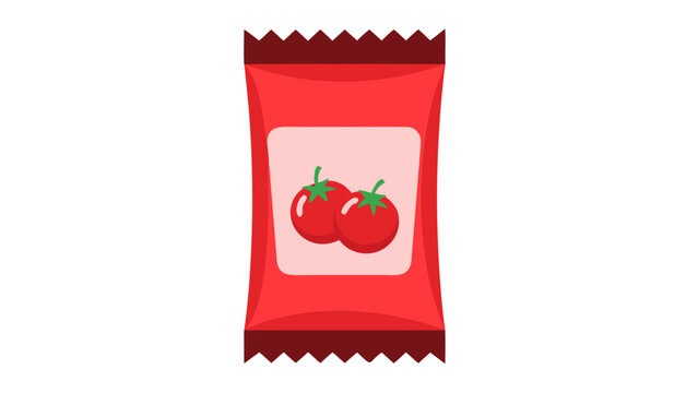 Red Ketchup Packet with Tomato Illustration