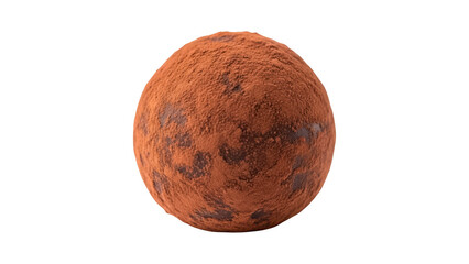 A round chocolate truffle coated in cocoa powder on transparent background