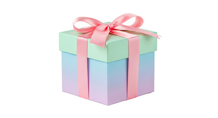 Obraz premium A pastel-colored gift box with a pink ribbon and bow on a png transparent