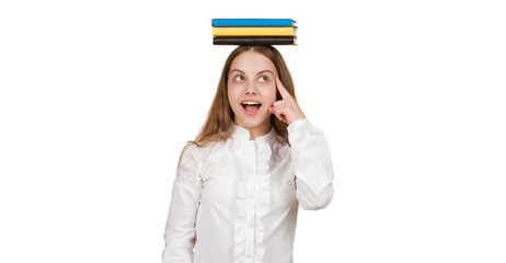 Teen girl reading school book. Read book and get smart. Literature education. Student get knowledge...