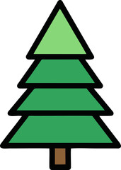 Simple Green Pine Tree Illustration with Black Outline.