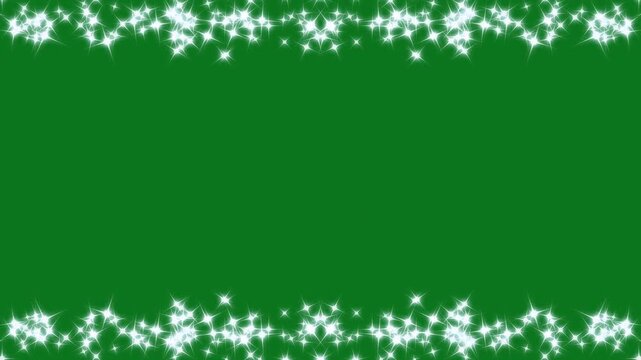 Sparkling twinkle star animation with white cartoon stars, glowing glitter dust trail, fairy magic shimmer particles, flat vector doodle sparkle effect, seamless looping overlay on green screen. 4k