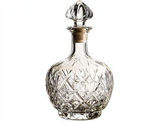 Elegant Clear Glass Decanter with Diamond Cut Design and Stopper