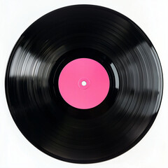 Classic Vinyl Record with Pink Label on White Background