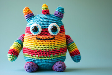 Colorful Crocheted Monster Toy with Big Eyes and Cheerful Smile