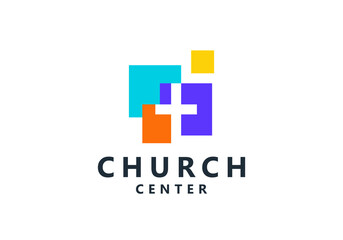 Fototapeta premium pixel digital church tech connection logo vector design