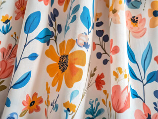Floral Pattern Fabric with Colorful Blooms in Soft Lighting