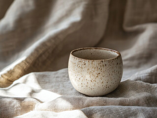 Simple and Elegant Ceramic Bowl on Soft Natural Fabric Background