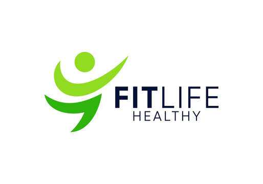 happy people logo. sport fit health vector design concept