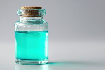 Glass Vial Containing Turquoise Chemical Solution Closeup