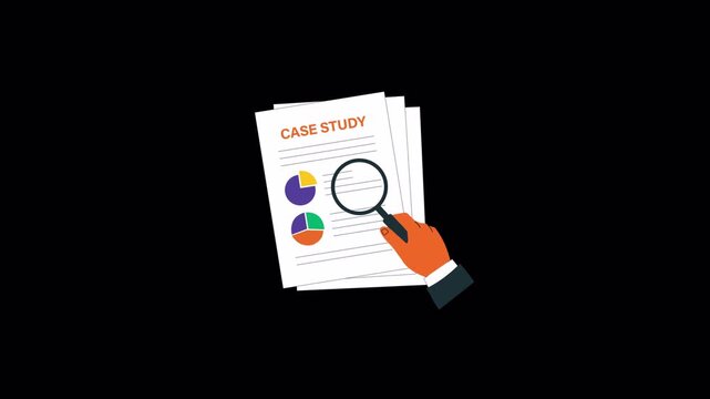 Animated Hand Analyzing Case Study Document with Magnifying Glass. Research Concept Video - Transparent
