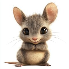 Adorable cartoon mouse with big, expressive eyes and a sweet smile, perfect for children's books, educational materials, and heartwarming designs